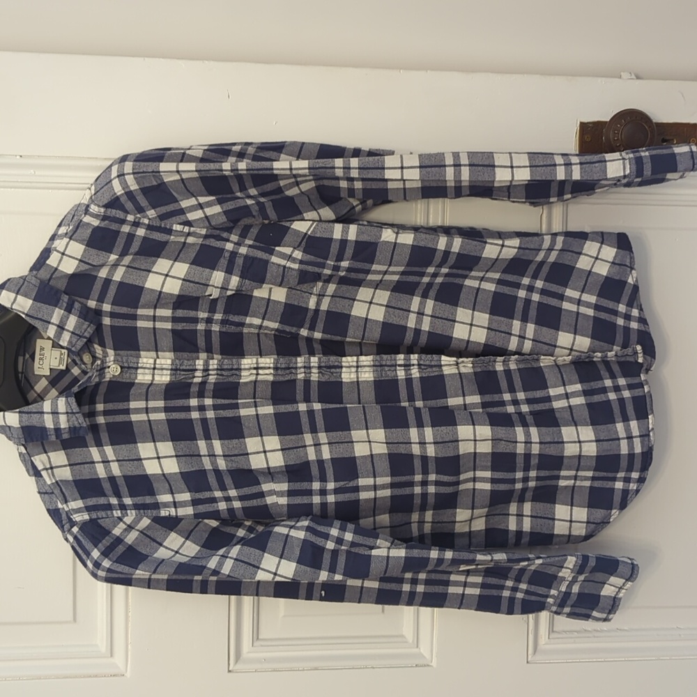 JCrew blue and white plaid flannel shirt